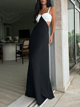 Color-Block Splicing Sleevless Spaghetti-Neck Elegant Wrap Maxi Dresses